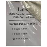 Boxed Set of 2 100% French Linen Window Curtain Panels 50x108 in