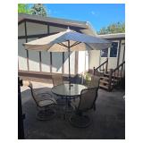 Patio Set with Glass Top Table, Chairs, and Umbrella