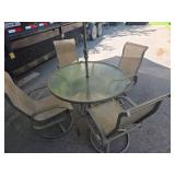 Patio Set with Glass Top Table, Chairs, and Umbrella