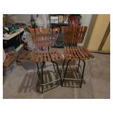 Rustic Wooden Slat Bar Stools with Metal Legs