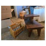 Vintage Step Table and Wooden Magazine Rack