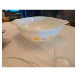 Pyrex Mixing Bowls Set including Blue Stripe, Brown, and Floral Pattern with Glass Lid