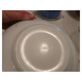 Pyrex Mixing Bowls Set including Blue Stripe, Brown, and Floral Pattern with Glass Lid