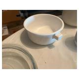 Kitchenware Lot including Anchor Hocking Baking Dish, Ceramic Cookie Jar, and Pyrex Casserole Dishes