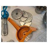 Lot of Kitchen Tools and Gadgets Including Citrus Juicer, Potato Ricer, and Strainer
