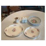 Vintage Floral China Dishes and Lidded Lard Container