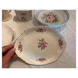 Vintage Floral China Dishes and Lidded Lard Container