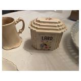 Vintage Floral China Dishes and Lidded Lard Container
