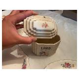 Vintage Floral China Dishes and Lidded Lard Container