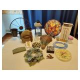 Wagon Wheel Planter, Lantern, and Stained Glass Panel