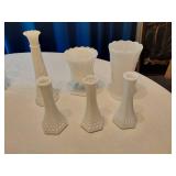 Collection of Vases and Flower Frog, including Milk Glass Vases