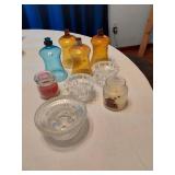 Glassware Collection including Candle Holders, Clear Bowls, and Decorative Jars