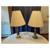 pair of Brass Style Lamps with Pleated Shades