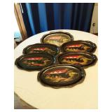 Set of 6 Vintage Asian Style Decorative Trays