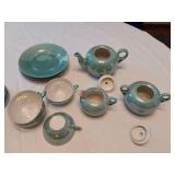 Vintage Green Ceramic Tea Set with Plates and Bowls