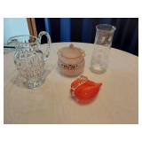 Glassware including Vintage Pitcher, Decorative Vase, and Candy Dish