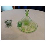 Uranium Glass Serving Set with Tray, Glasses, and Decanter