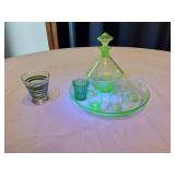 Uranium Glass Serving Set with Tray, Glasses, and Decanter