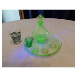 Uranium Glass Serving Set with Tray, Glasses, and Decanter