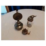 Antique Oil Lamps and Glass Jar with Metal FlameOut Lid