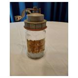 Antique Oil Lamps and Glass Jar with Metal FlameOut Lid