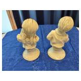 Pair of Universal Statuatory Corp. Kendrick 1971 Sculptures - Girl with Hands on Cheek, Boy Playing Saxaphone