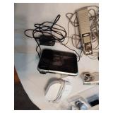 Assorted Electronics and Accessories including Flip Phones, Portable FM Scan Radio, TomTom GPS, and Digital Picture Viewer