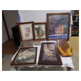 Framed Wildlife and Religious Art Prints with Wooden Clock