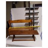 Wooden Wall Shelf, Small Bench, and Grid Organizer
