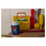 Toys Collection Including Snoopy Lunchbox, Globe, and More