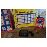 Educational and Game Items Lot including Flash Cards, Reward Chart, and Bunco Game
