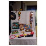 Various Vintage and Toy Items including Puzzle, Toy Car, and Plush