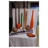 Baseball and Softball Equipment including Wilson and Cooper Gloves, Easton Bat, and More