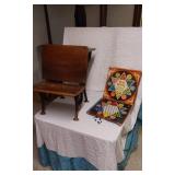 Small Antique Wood and Metal School Desk with Chinese Checkers Game