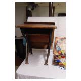 Small Antique Wood and Metal School Desk with Chinese Checkers Game