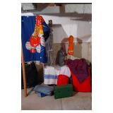 Coleman Camping Equipment including Stove, Fishing Rods, and Accessories
