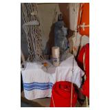 Coleman Camping Equipment including Stove, Fishing Rods, and Accessories