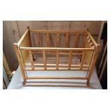 Vintage Wooden Baby Crib with Baby Deer Sticker and Rolling Wheels