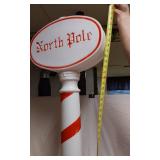 North Pole Christmas Blow Mold with Candy Cane Striped Post about 44" Tall