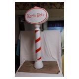 North Pole Christmas Blow Mold with Candy Cane Striped Post about 44" Tall