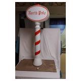 North Pole Christmas Blow Mold with Candy Cane Striped Post about 44" Tall