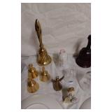 Collector Plates and Decorative Items including Christmas Plates, Glass Figurines, and Brass Bells