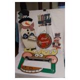 Christmas Holiday Decorations including Metal Moose Frame, Snowman Welcome Sign, and Noel Sign