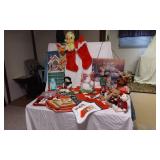 Lot of Christmas Decorations and Stockings with Plush Toys
