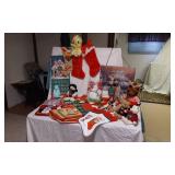 Lot of Christmas Decorations and Stockings with Plush Toys