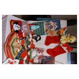 Lot of Christmas Decorations and Stockings with Plush Toys