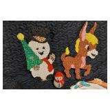 Lot of Vintage Christmas Decorations including Santa, Snowman, and Reindeer Wall Hangings