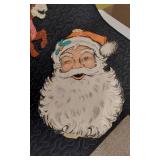 Lot of Vintage Christmas Decorations including Santa, Snowman, and Reindeer Wall Hangings