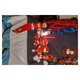 Christmas Decorations including Stocking, Garland, and Figurines