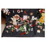Lot of Holiday Decorations and Ornaments Various holiday decorations including poinsettia garlands, handmade ornaments, and angel figurines